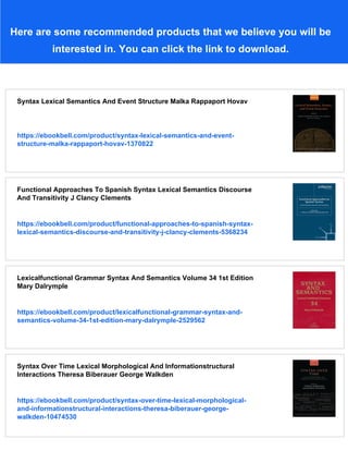 Syntax Lexical Semantics And Event Structure Malka Rappaport Hovav | PDF