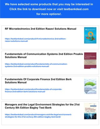 Fundamentals of Microelectronics 2nd Edition Razavi Solutions Manual | PDF