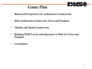 Modular Mission Level Design Document Relating the Mission and Means Framework to DoD Architecture Framework ...