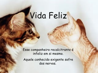 Vida Feliz Esse companheiro recalcitrante é infeliz em si mesmo. Aquele conhecido exigente sofre dos nervos.  