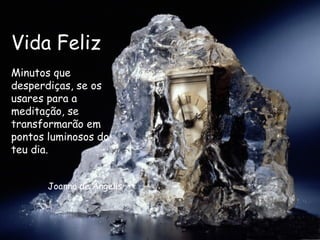 Vida Feliz Minutos que desperdiças, se os usares para a meditação, se transformarão em pontos luminosos do teu dia.  Joanna de Ângelis 