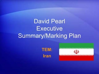 David Pearl
Executive
Summary/Marking Plan
TEM:
Iran
 