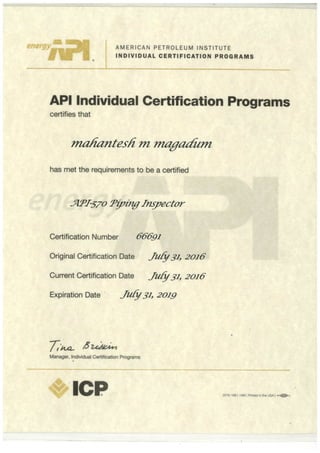 API-570 Certificate