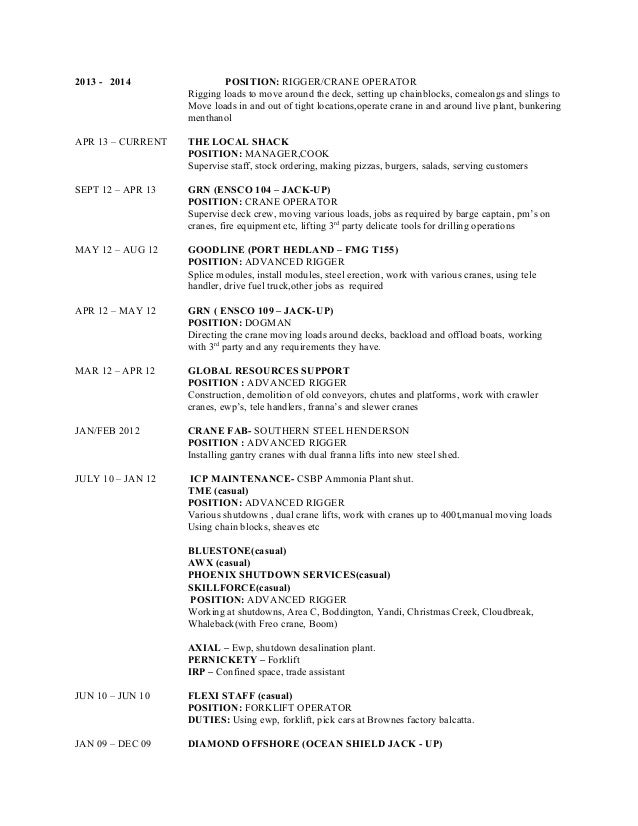crane operator resume