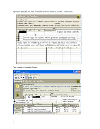 112
Ingrese los datos del año, mes, número de resolución, como se muestra a continuación:
Para ingresar los índices unificados,
 