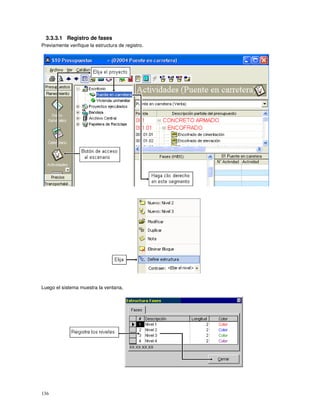 136
3.3.3.1 Registro de fases
Previamente verifique la estructura de registro.
Luego el sistema muestra la ventana,
 