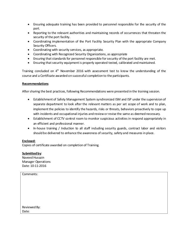 Report Port Facility Security Officer Training