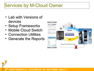 Services by M-Cloud Owner Lab with Versions of devices Setup Frameworks Mobile Cloud Switch Connection Utilities  Generate the Reports 