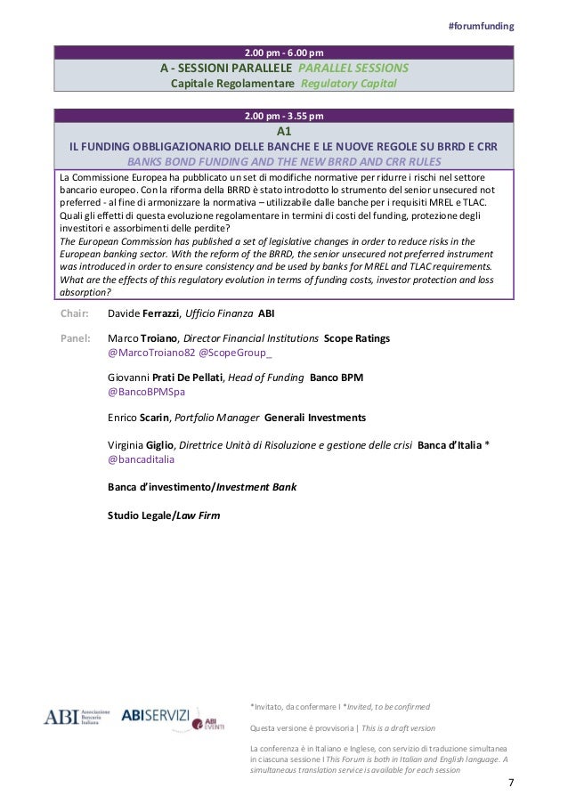 draft bank traduzione Capital Forum 2017 Markets Draft Funding ABI Agenda