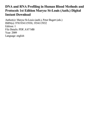 DNA and RNA Profiling in Human Blood Methods and Protocols 1st Edition ...