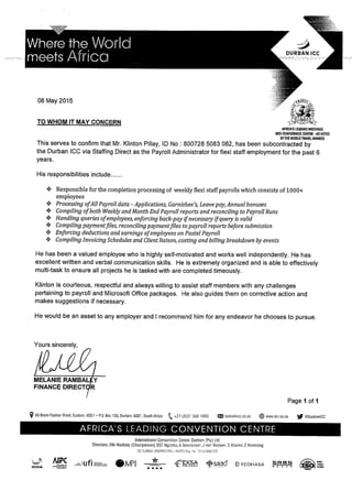 KLINTON PILLAY - ICCD REFERENCE LETTER