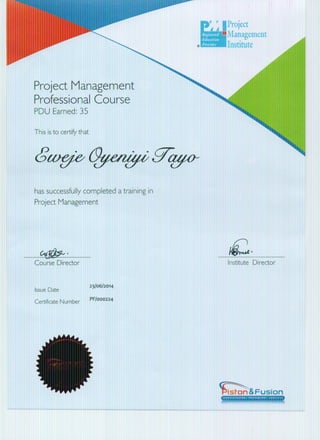 Project Management Certificate for Participation