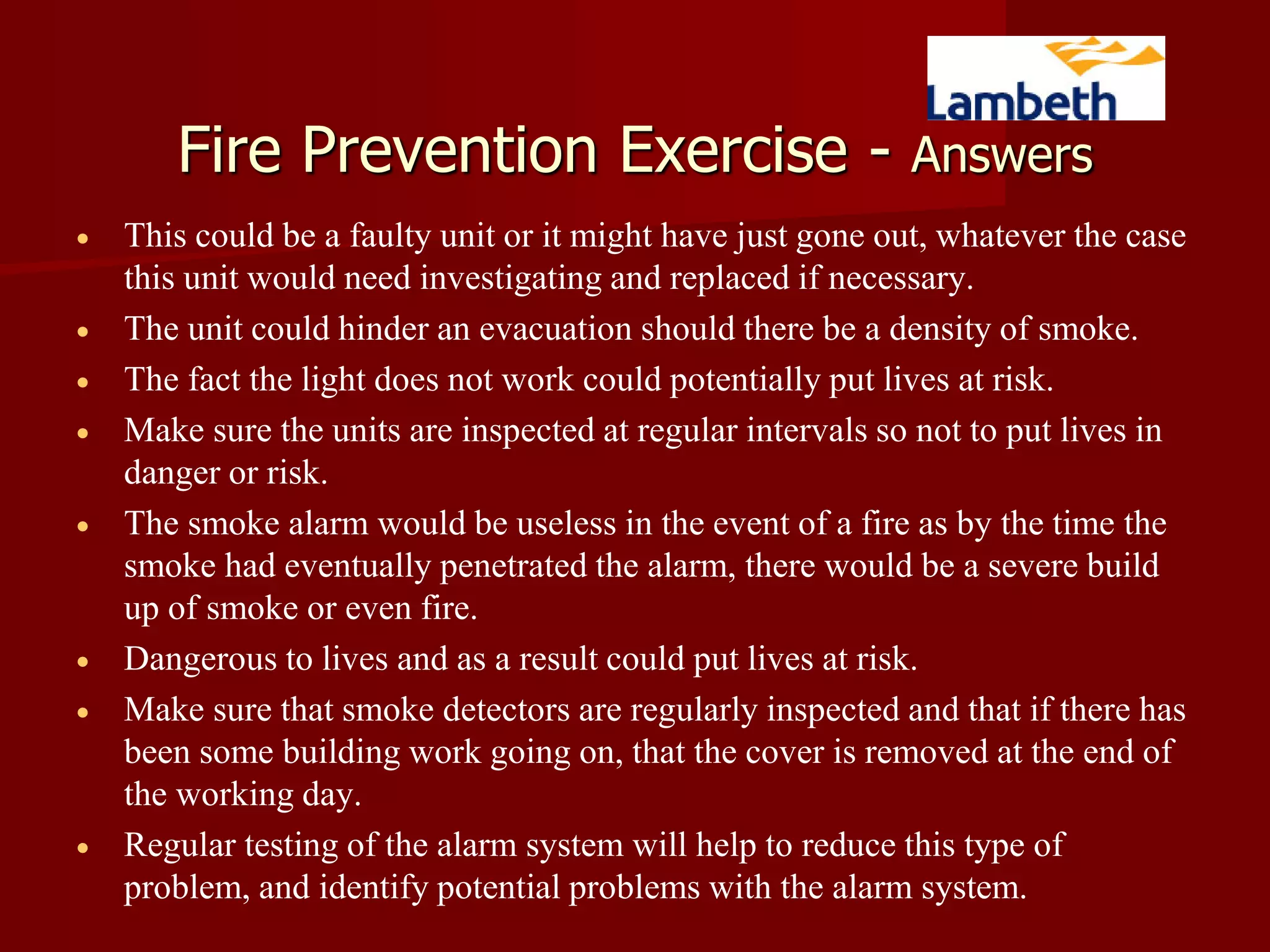 Fire Marshall Training for all Fire Marshalls in Lambeth Housing ...