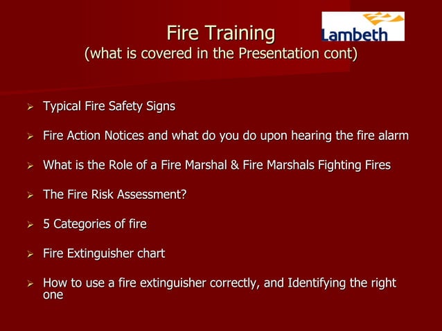 Fire Marshall Training for all Fire Marshalls in Lambeth Housing ...