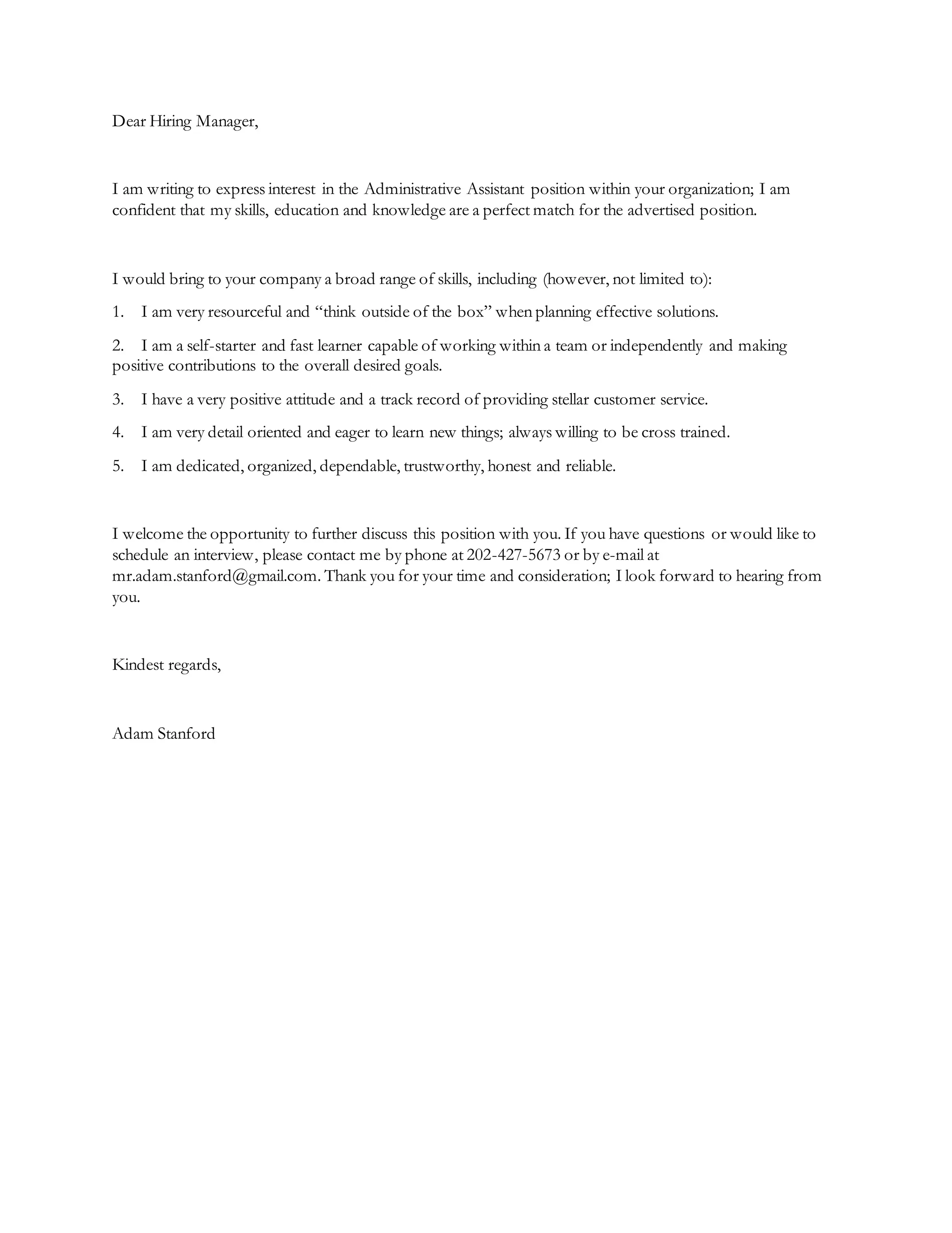 Adam Stanford Cover Letter LinkedIn PDF Adam Stanford Cover Letter LinkedIn PDF