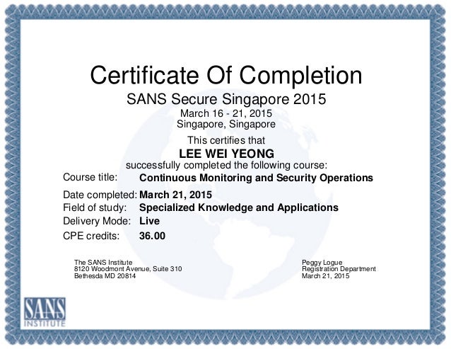 certificate of completion certification of completion