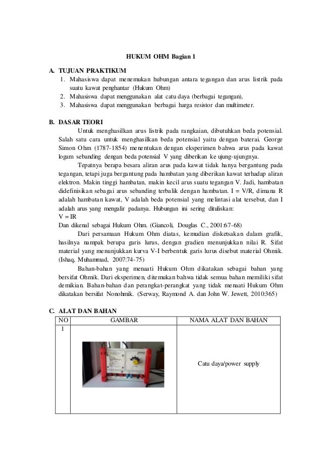 Laporan Praktikum Hukum Ohm Bagian 1