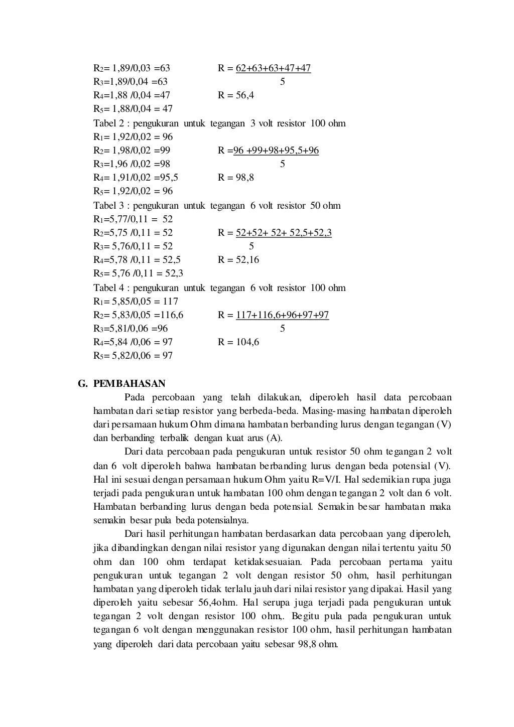 Laporan Praktikum Hukum ohm bagian 1