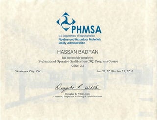 PHMSA OQ Certificate