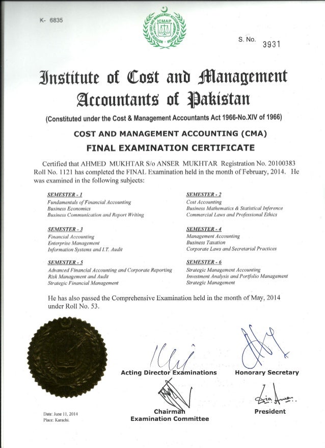 CMA Final Certificate