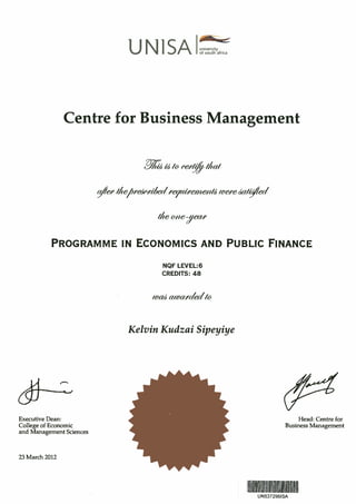 economics and public finance certificate
