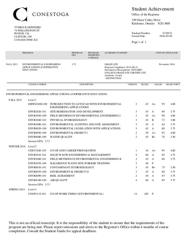 Conestoga Transcript