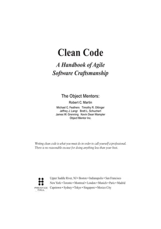 Clean Code A Handbook of Agile Software Craftsmanship PDF | PDF