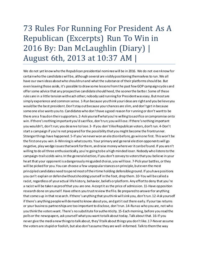 73 rules for running for president as a republican