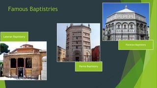 Famous Baptistries
Lateran Baptistery
Parma Baptistery
Florence Baptistery
 