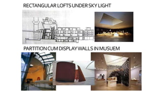 PARTITIONCUMDISPLAYWALLSINMUSUEM
RECTANGULARLOFTSUNDERSKYLIGHT
 