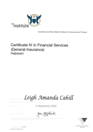 Cert IV General Insurance
