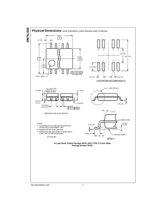www.fairchildsemi.com 4
DM74LS08
Physical Dimensions inches (millimeters) unless otherwise noted (Continued)
14-Lead Small Outline Package (SOP), EIAJ TYPE II, 5.3mm Wide
Package Number M14D
 