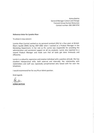 Reference letter from Azima