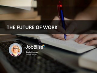 Angie	
  Kramer	
  
Founder	
  and	
  CEO	
  
	
  
	
  
THE	
  FUTURE	
  OF	
  WORK	
  
 