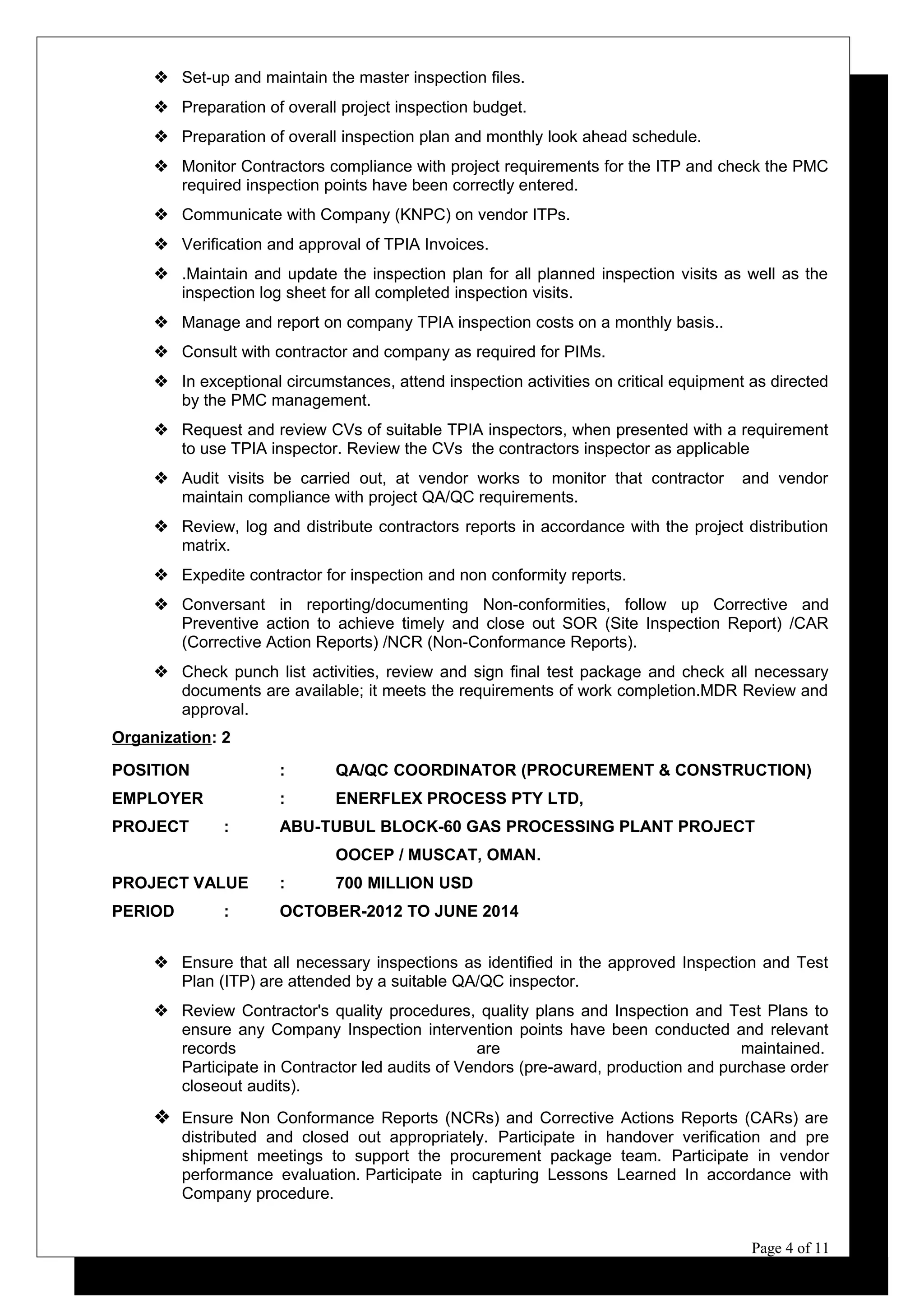 INSPECTION COORDINATOR | DOC