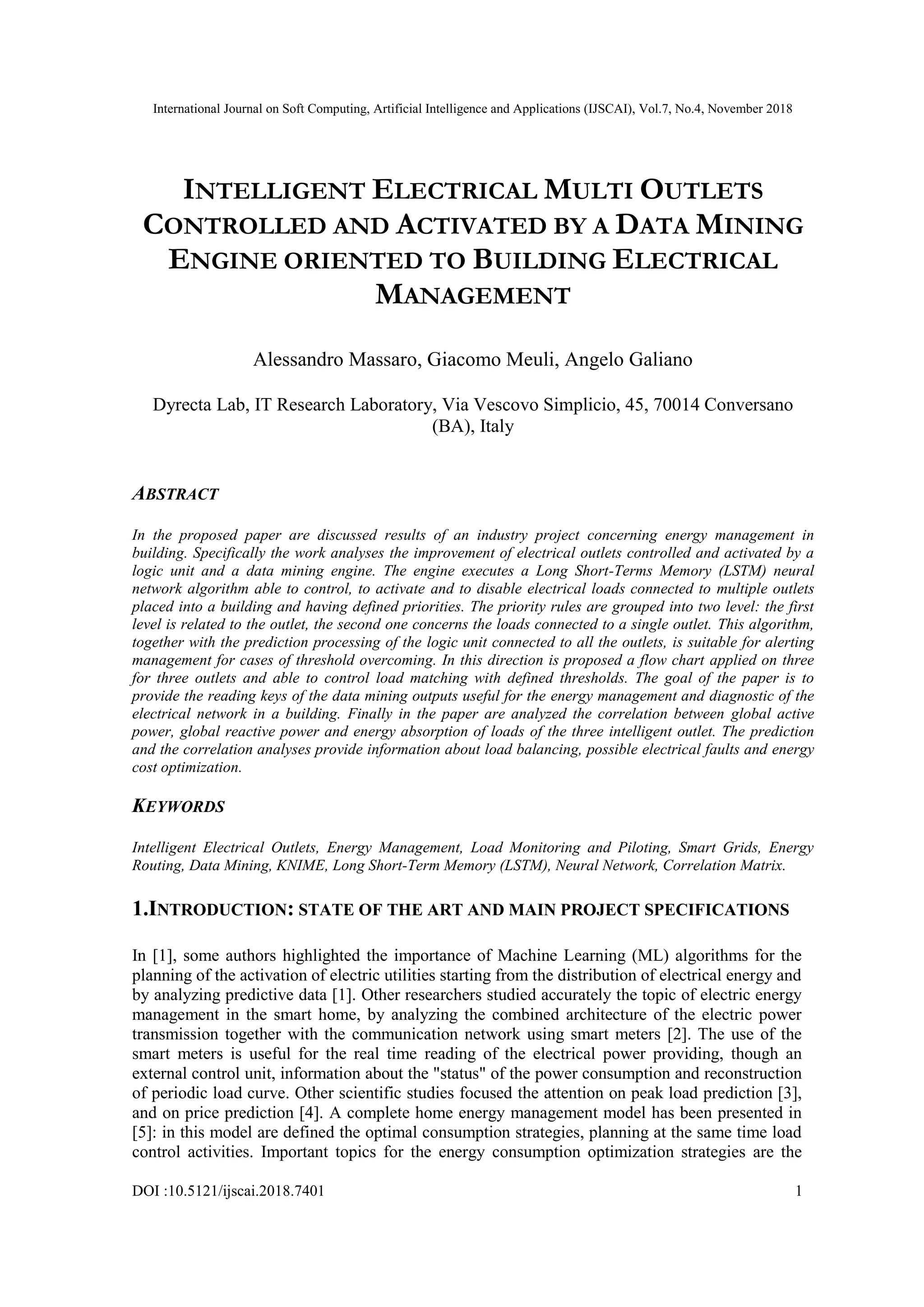 INTELLIGENT ELECTRICAL MULTI OUTLETS CONTROLLED AND ACTIVATED BY A DATA ...