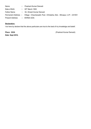 Declaration Form Verna Prashant Dwivedi_CV (1) (1) | DOC