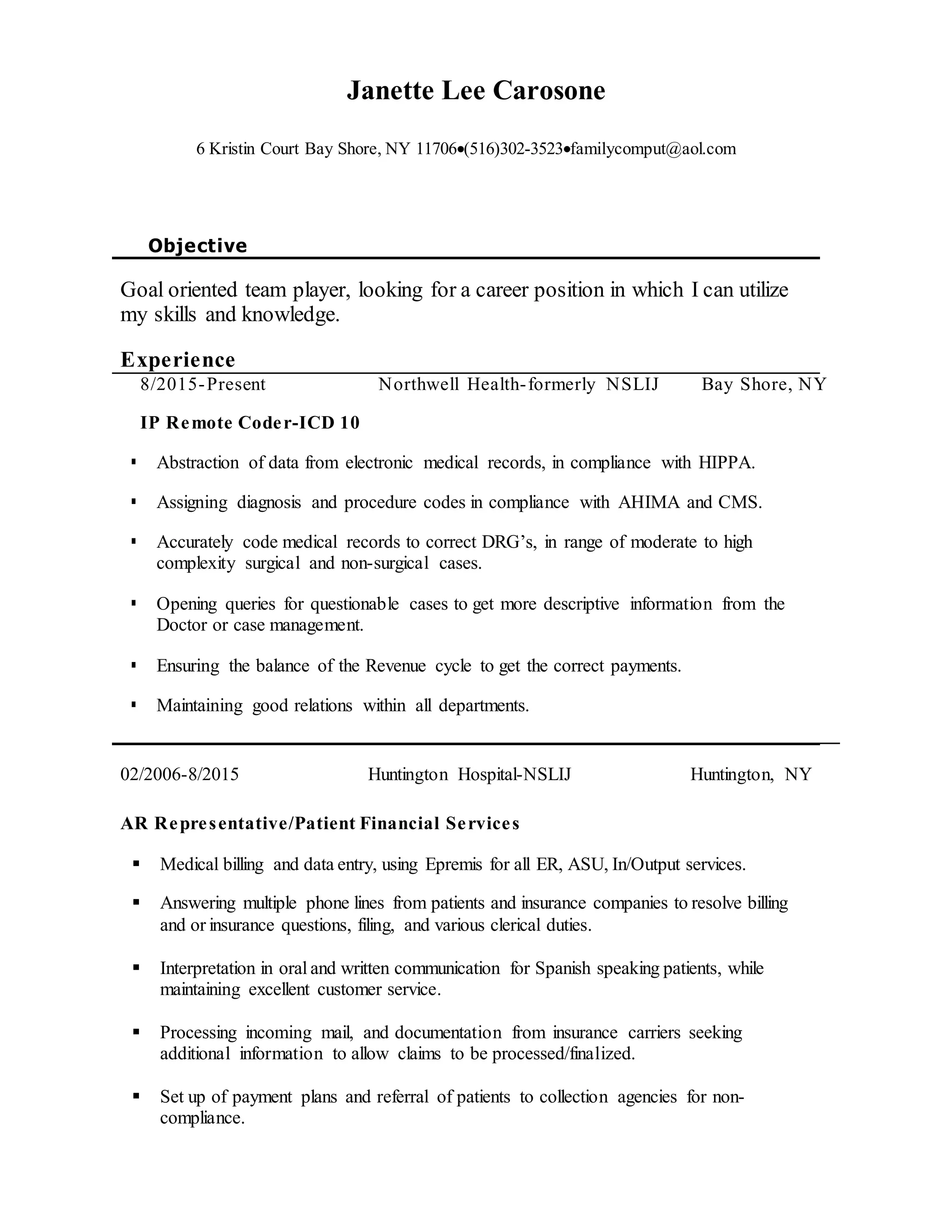 Janette Lee Carosone Resume (1) | PDF