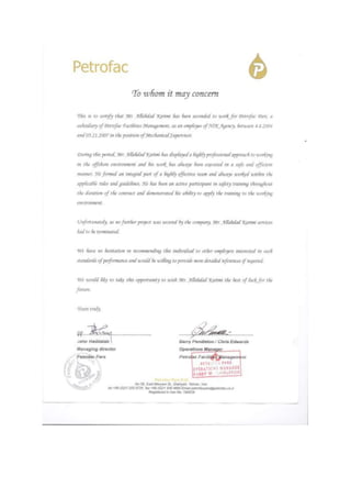 petrofac certificate