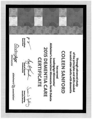 Coleen Sanford Dementia Certificate (no exp)