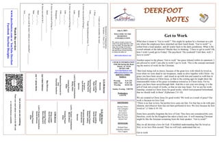 DEERFOOT
NOTES
July 4, 2021
Let
us
know
you
are
watching
Point
your
smart
phone
camera
at
the
QR
code
or
visit
deerfootcoc.com/hello
WELCOME TO THE
DEERFOOT
CONGREGATION
We want to extend a warm wel-
come to any guests that have come
our way today. We hope that you
enjoy our worship. If you have
any thoughts or questions about
any part of our services, feel free
to contact the elders at:
elders@deerfootcoc.com
CHURCH INFORMATION
5348 Old Springville Road
Pinson, AL 35126
205-833-1400
www.deerfootcoc.com
office@deerfootcoc.com
SERVICE TIMES
Sundays:
Worship 8:15 AM
Bible Class 9:30 AM
Worship 10:30 AM
Sunday Evening 5:00 PM
Wednesdays:
6:30 PM
SHEPHERDS
Michael Dykes
John Gallagher
Rick Glass
Sol Godwin
Merrill Mann
Skip McCurry
Darnell Self
MINISTERS
Richard Harp
Johnathan Johnson
Alex Coggins
Declaration
of
Independence
Scripture:
1
Peter
2:21–25
I
want
you
to
remember
the
name
__________________________.
1
Peter
___:___-___
John
___:___
People
Misunderstood
Jesus’
V________
1.
Jesus
was
accused
of
being
I________________
Matthew
___:___-___
John
___:___-___
2.
Jesus
was
accused
of
being
a
L________________
John
___:___-___
John
___:___-___
Philippians
___:___
3.
Jesus
was
accused
of
being
a
L________________
Mark
___:___-___;
___-___
4.
Jesus
was
said
to
be
L__________________
Mark
___:___-___
Matt
___:___-___
Do
you
recall
the
name
I
asked
you
to
remember?
___________
Acts
___:___-___
10:30
AM
Service
Welcome
Song
Leading
David
Dangar
Opening
Prayer
Robert
Jeffery
Scripture
Reading
Ancel
Norris
Sermon
Lord’s
Supper
/
Contribution
Merrill
Mann
Closing
Prayer
Elder
————————————————————
5
PM
Service
Song
Leader
David
Dangar
Opening
Prayer
Steve
Maynard
Lord’s
Supper/
Contribution
David
Gilmore
Closing
Prayer
Elder
Watch
the
services
www.
deerfootcoc.com
or
YouTube
Deerfoot
Facebook
Deerfoot
Disciples
8:15
AM
Service
Welcome
Song
Leading
Ryan
Cobb
Opening
Prayer
Phillip
Harris
Scripture
Kyle
Windham
Sermon
Lord’s
Supper/
Contribution
Rusty
Allen
Closing
Prayer
Elder
Baptismal
Garments
for
July
Charlotte
VanHorn
Get to Work
What does it mean to “Get to work?” This might be spoken by a foreman on a job
site where the employees have stretched out their lunch break. “Get to work!” is
yelled from a loud speaker, and all scatter back to the daily grindstone. What is the
overall attitude of the laborers? Maybe they’re thinking: “I have to get to work? Oh,
how I wish I could get to Friday! The paycheck! The weekend! Until then, well, I
have to work!”
Another aspect to the phrase “Get to work” has grace infused within its statement. I
am allowed to work! I am able to work! I get to work. This is the concept surround-
ing the motive of work for the Christian.
“But God, being rich in mercy, because of the great love with which he loved us,
even when we were dead in our trespasses, made us alive together with Christ—by
grace you have been saved— and raised us up with him and seated us with him in
the heavenly places in Christ Jesus, so that in the coming ages he might show the
immeasurable riches of his grace in kindness toward us in Christ Jesus. For by
grace you have been saved through faith. And this is not your own doing; it is the
gift of God, not a result of works, so that no one may boast. For we are his work-
manship, created in Christ Jesus for good works, which God prepared beforehand,
that we should walk in them” (Ephesians 2:4–10).
We are created in Christ Jesus for good works! We work as a result of grace! Our
work is because we love God.
“There is no fear in love, but perfect love casts out fear. For fear has to do with pun-
ishment, and whoever fears has not been perfected in love. We love because he first
loved us” (1 John 4:18–19).
Some have possibly forgotten the love of God. They have not considered the cost;
therefore, work for the Kingdom has taken a back seat. A well-meaning Christian
might be like the foreman screaming from the loud speaker: “Get to work!”
May we all develop a love for God. A humbled understanding that He loved us
first, so we love Him second. Then we will truly understand that we…
Get to work.
Bus
Drivers
July
4
Mark
Adkinson
July
11
James
Morris
 