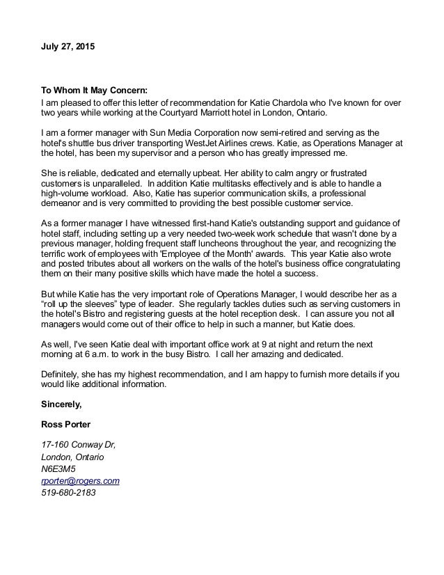 katie reference letter of recommendation from retired supervisor