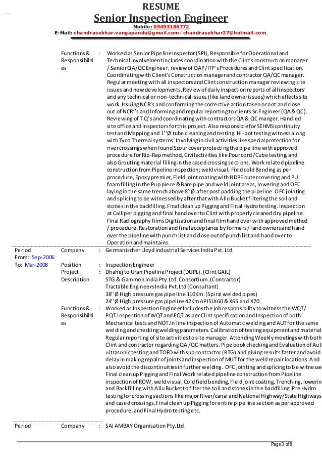 senior inspection engineer v chandrasekhar resume as on 01 construction operation manager resume