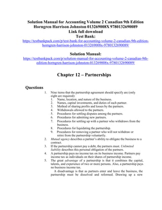 Solution Manual for Accounting Volume 2 Canadian 9th Edition Horngren ...