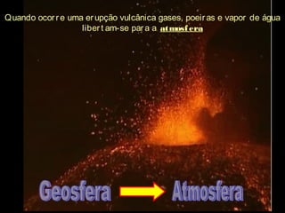 Quando ocorre uma erupção vulcânica gases, poeiras e vapor de água
libert am-se para a atmosfera
 