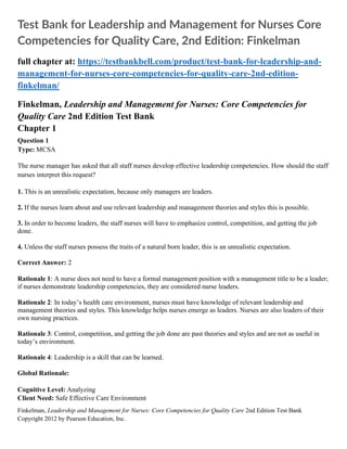 Test Bank for Leadership and Management for Nurses Core Competencies ...