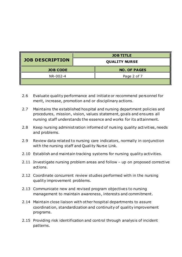 quality nurse job description nurse manager or nurse administrator job description