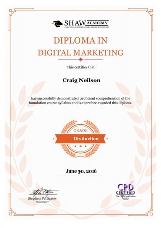 Digital Marketing Diploma Certificate