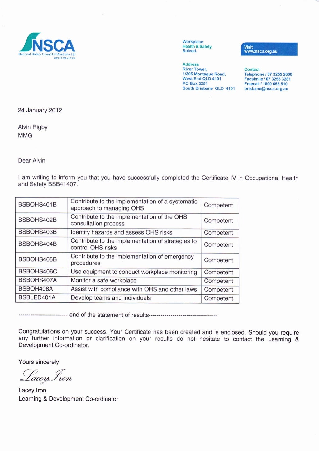 Certificate IV in Occupational Health and Safety