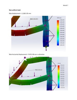 Wendt 7
Non-uniform load:
Max displacement = 2.106 E-05 mm
Max horizontal displacement = 9.45 E-06 mm +x direction
 
